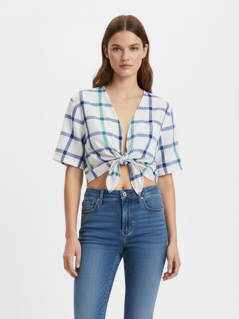 NWT | Urban Outfitters Renewal Recycled Check Tie-Front Shirt | M/L